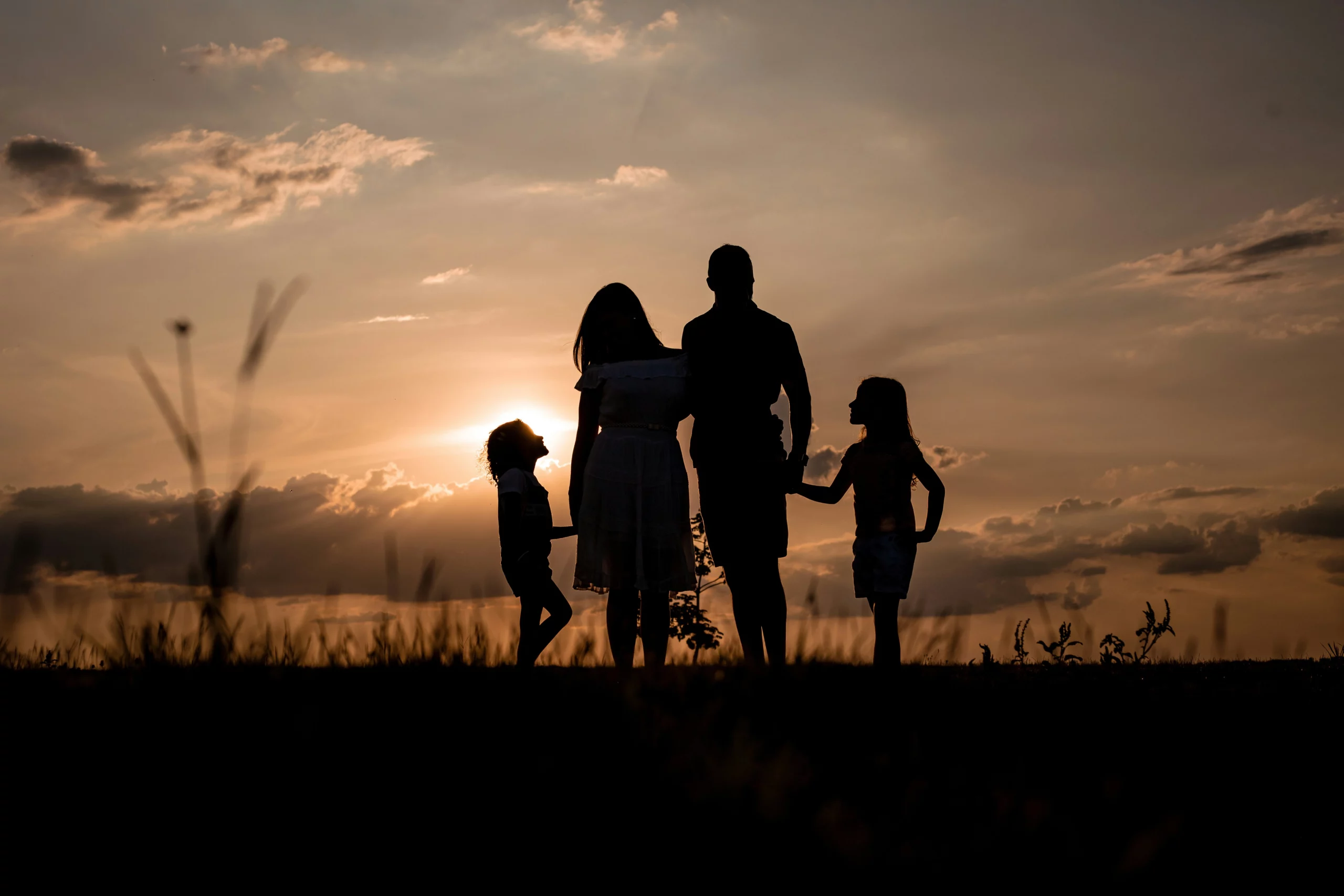 Famille en silhouette au coucher du soleil &ndash; Transmission de son patrimoine